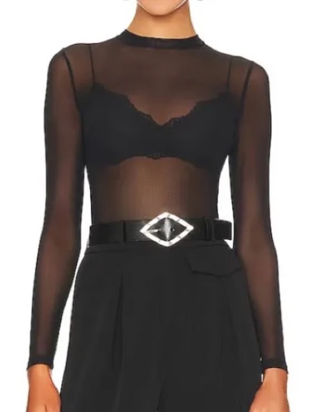 Zara Black Sheer Mesh Long Sleeve Top